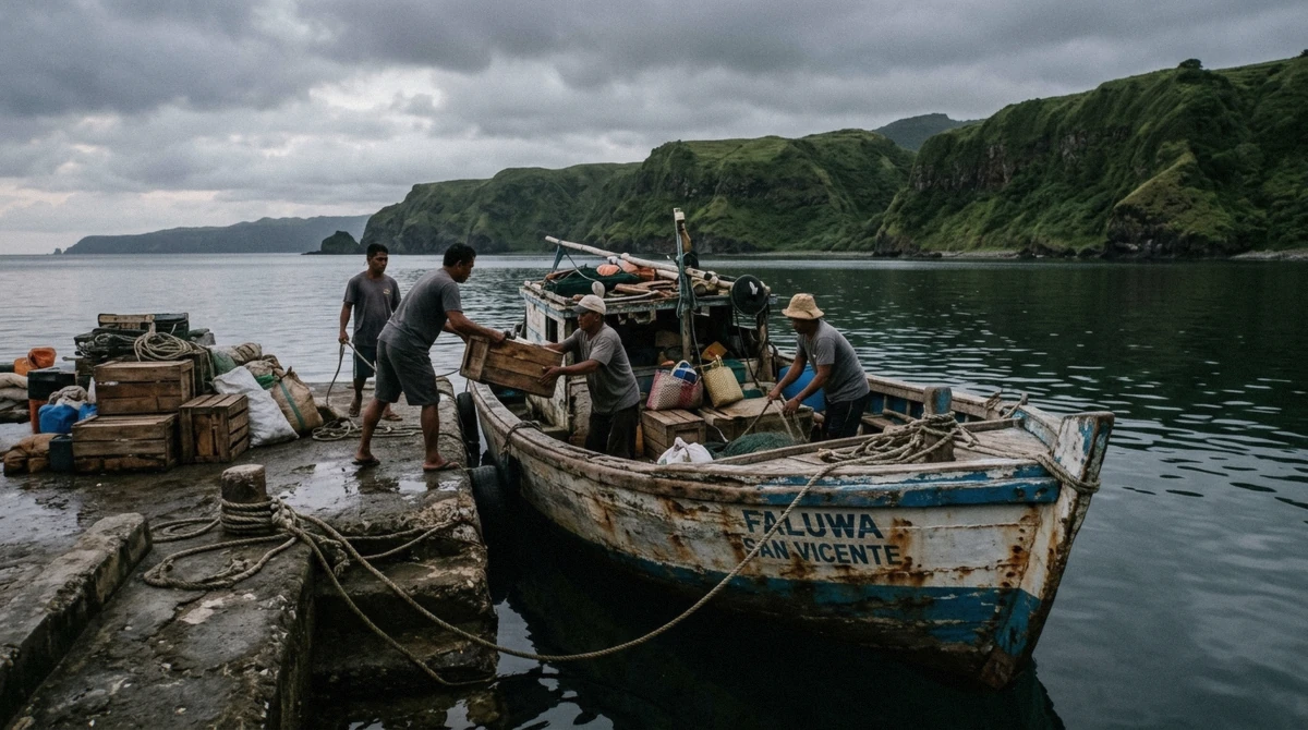 A faluwa loading at first light for the Sabtang crossing, the fixed point every Batanes itinerary is built around